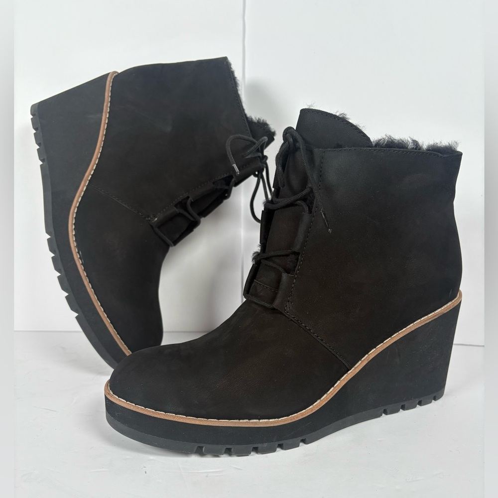 Eileen Fisher Women’s Sz 11 Alpine Suede Lace-Up Black Wedge Bootie